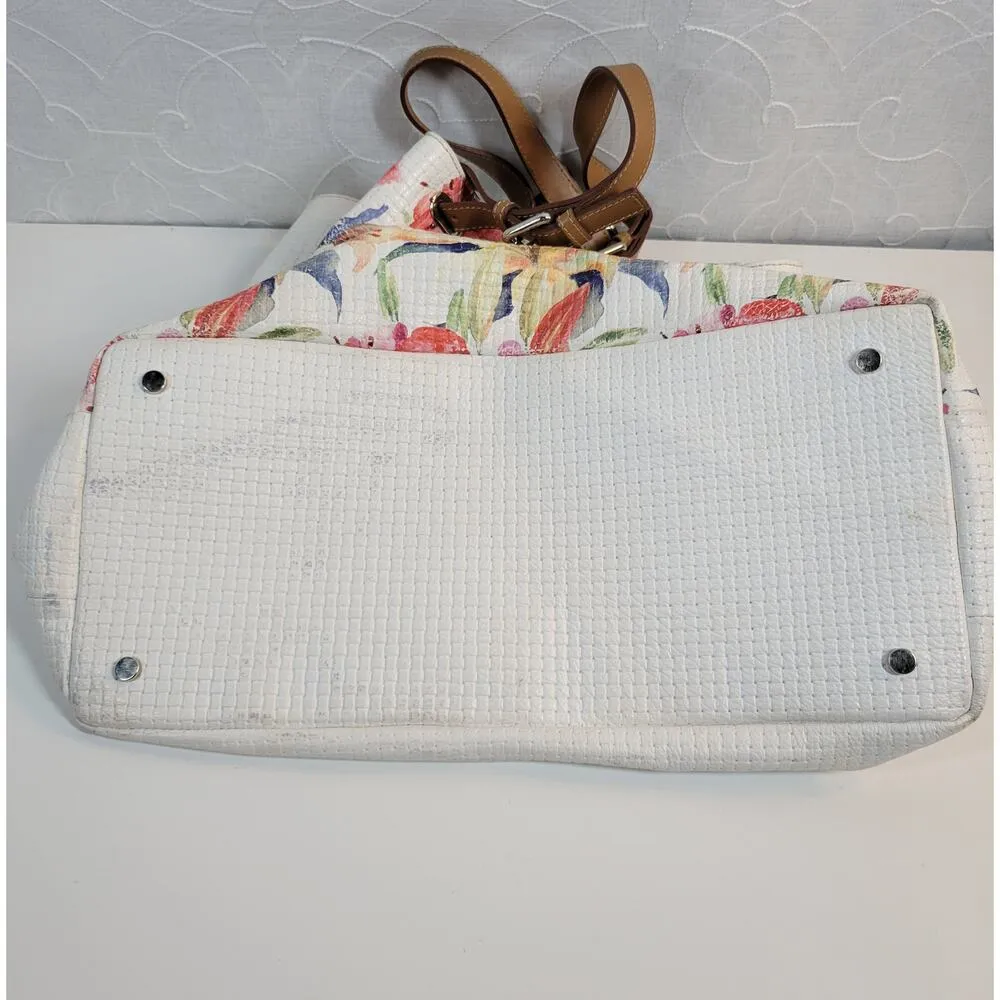 Claudia Firenze Womens Iris Tote Bag White Pink Floral Woven Leather Purse Italy - Image 12