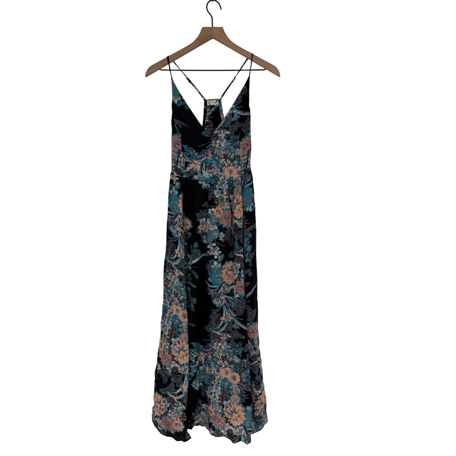 Free People Intimately Black Floral Maxi Dress Spaghetti Strap V Neck S - Image 2
