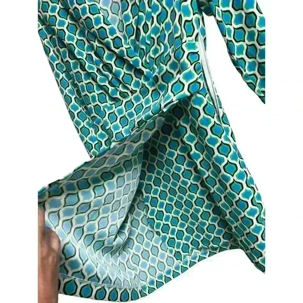 Zara Geometric Print Blazer Dress Size Small Shades of Blue and Green - Image 6