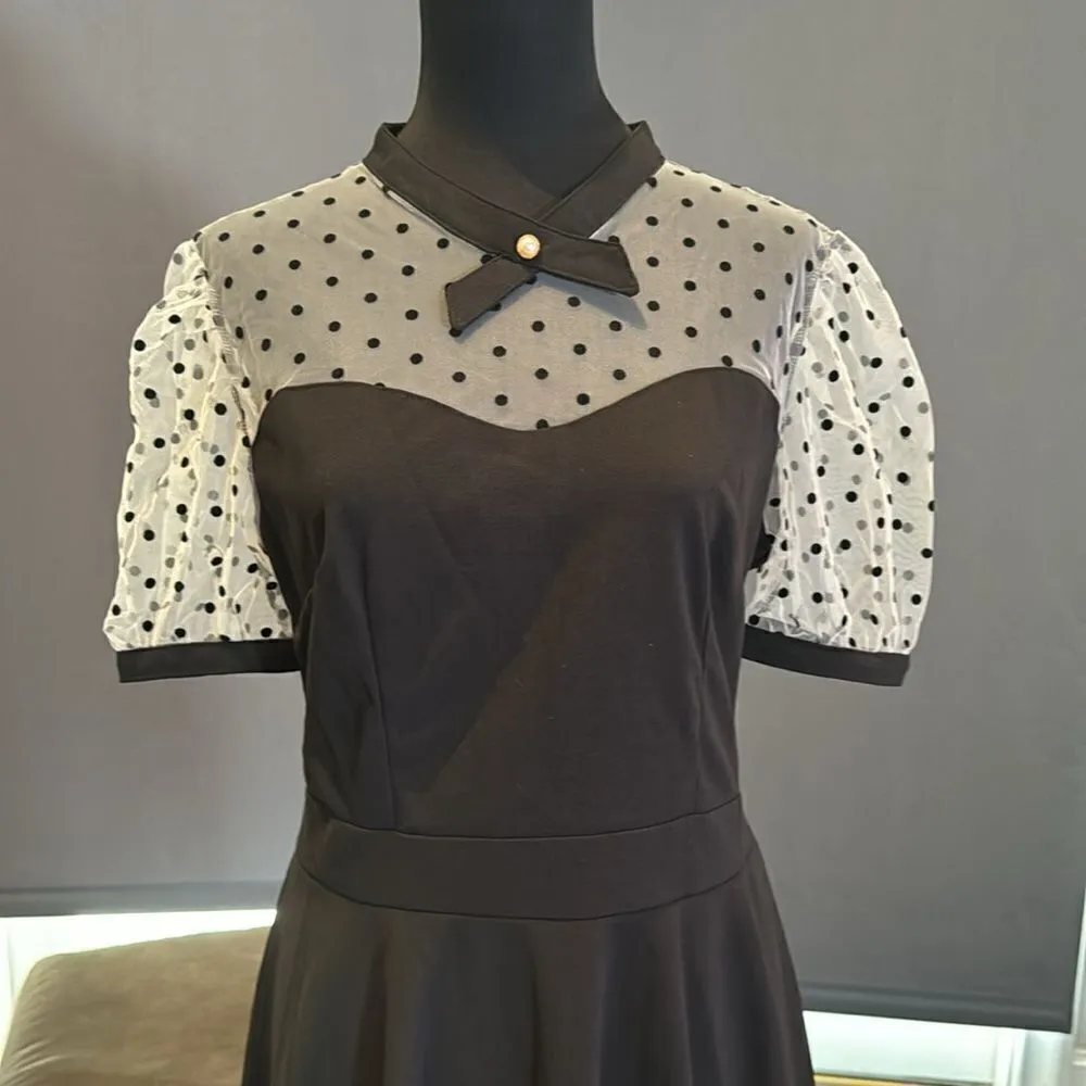 Women’s Black with Polka Dot Dress 1950’s Retro Style Size L NEW Size L - Image 2
