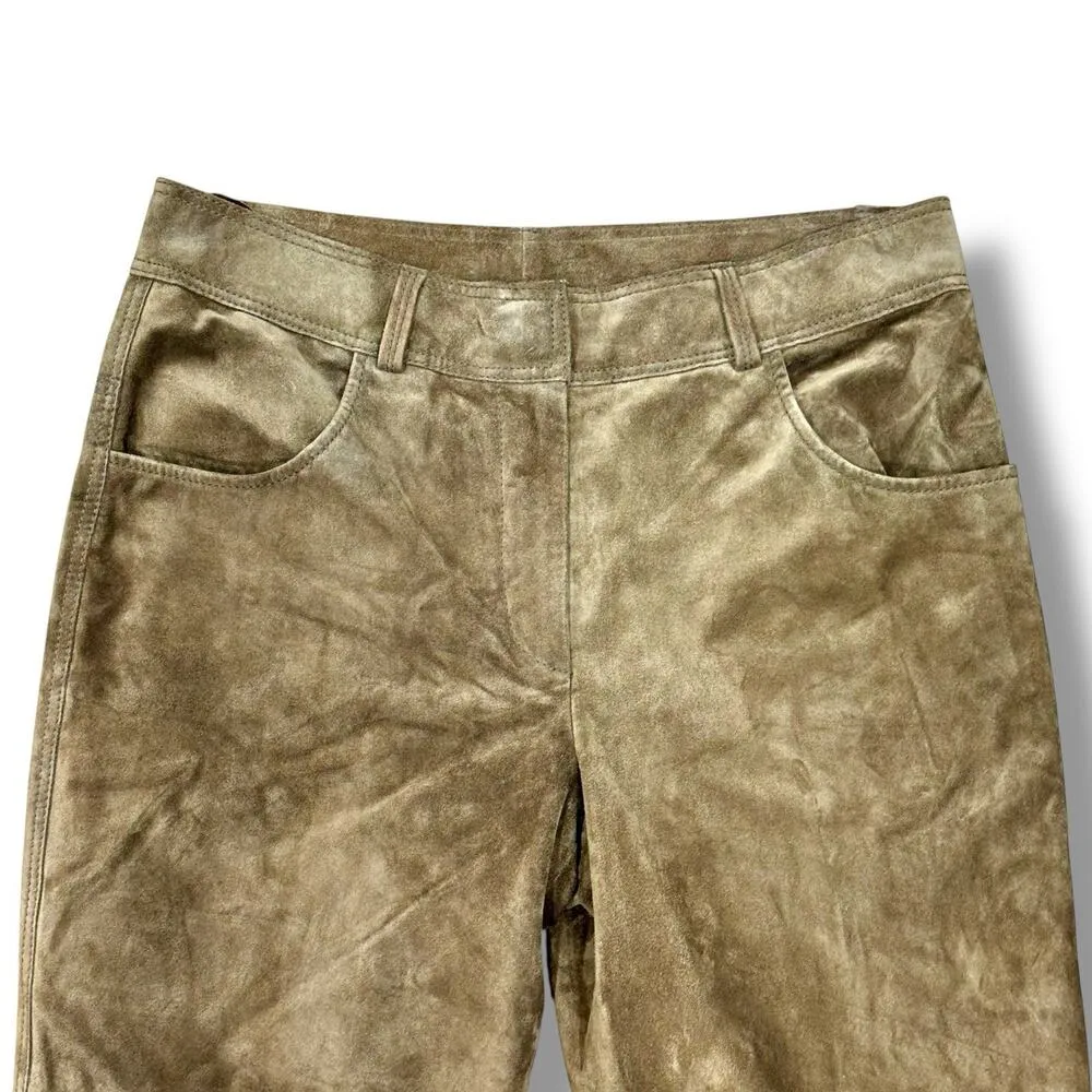 Vintage DKNY Size 12 Brown Genuine Suede Leather Trouser Pants 90s Y2K - Image 2