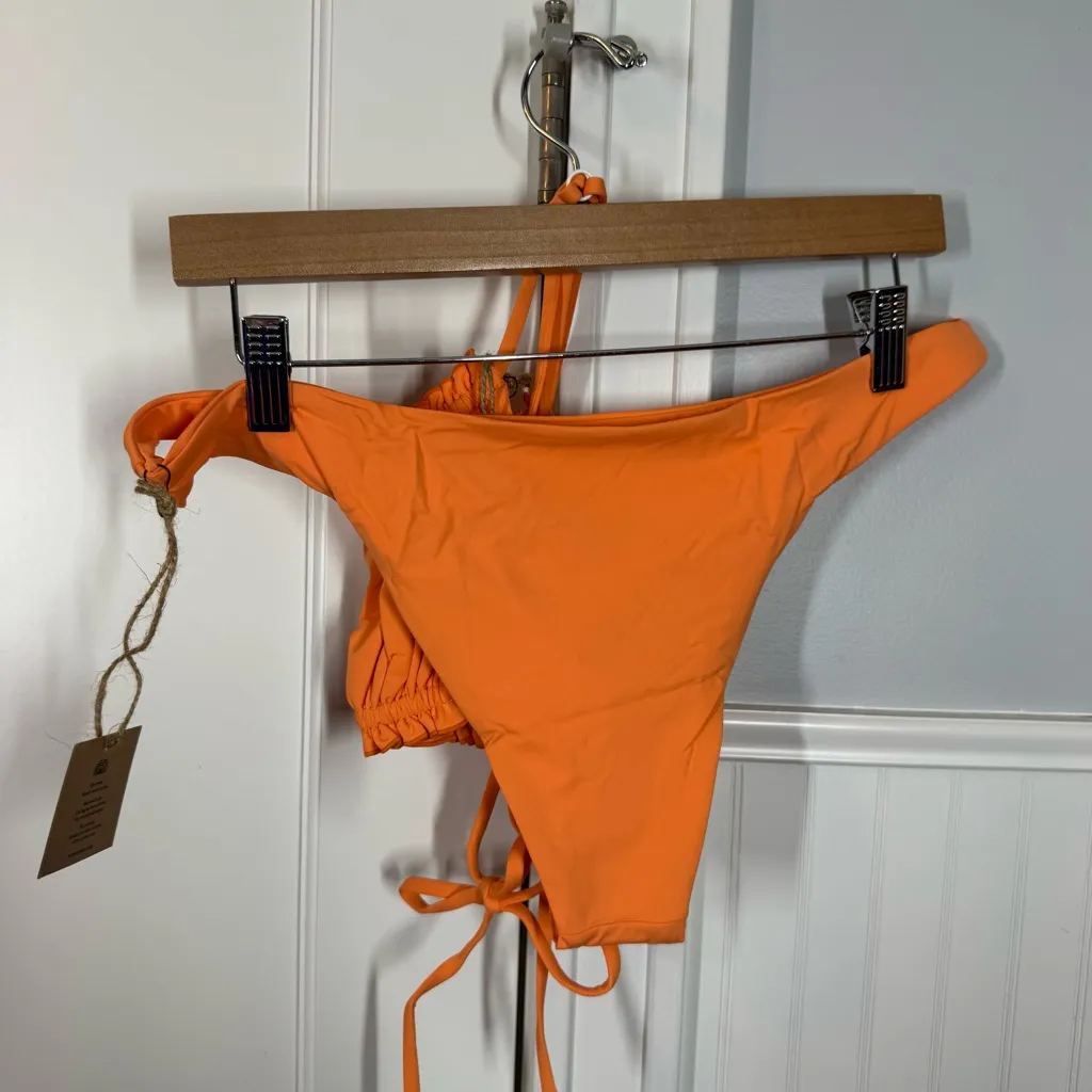 NWT Free People x Toast Bikini Set Bandeau Top High Hip Bottom Nectarine Orange - Image 3