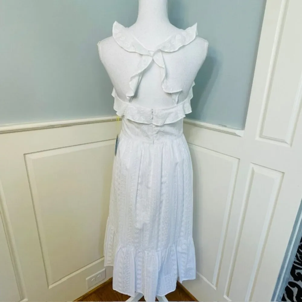 CeCe White Eyelet Shirred Ruffled Tiered Midi Dress NWT 2 - Image 5