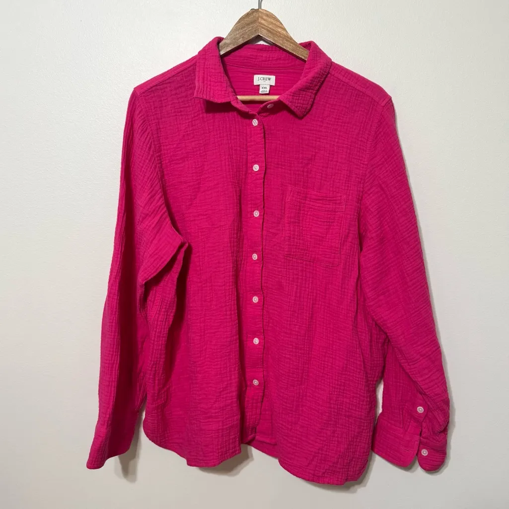 J. Crew Gauze Button Up Long Sleeve Shirt Size XXL Pink BY043 - Image 2