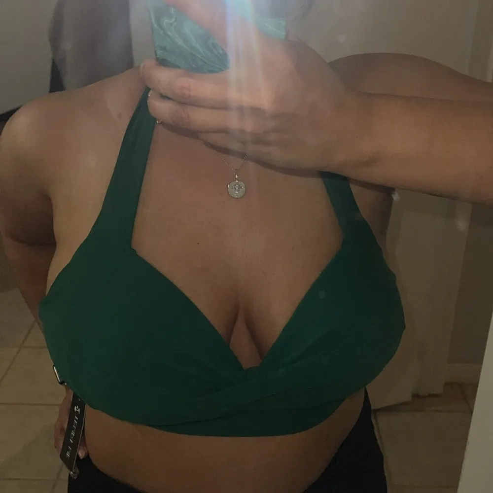 Green XL - - Tempt Me Women XL Bikini Top Push Up Swim Top Halter Retro - Image 5