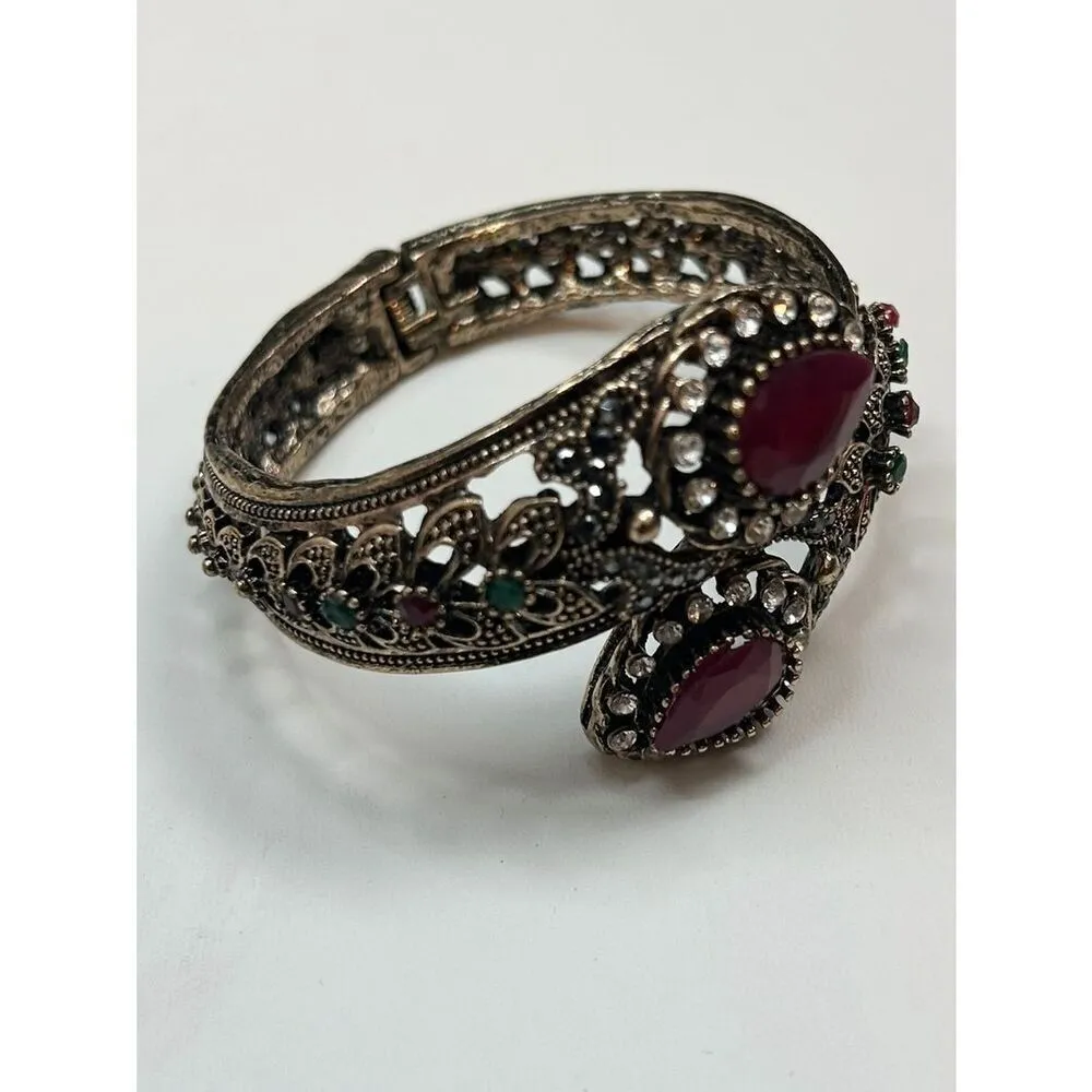 Vintage Ornate Bronze Hinged Bracelet, 60s Bracelets, Vintage Bracelets, Clamper Silver - Image 8