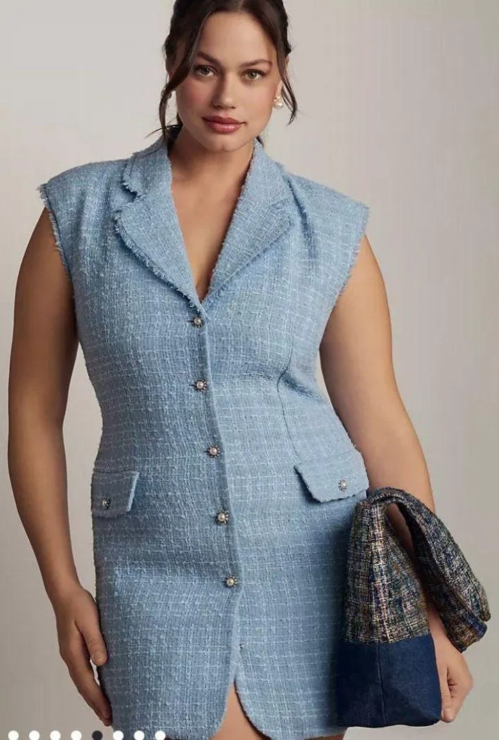 Blue Tweed Blazer Dress - Image 3