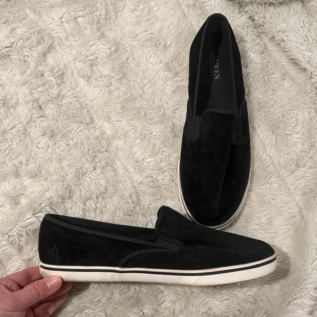 Lauren Ralph Lauren Black Janet Velvet Slide On Flats Woman’s Size 10 - Image 3