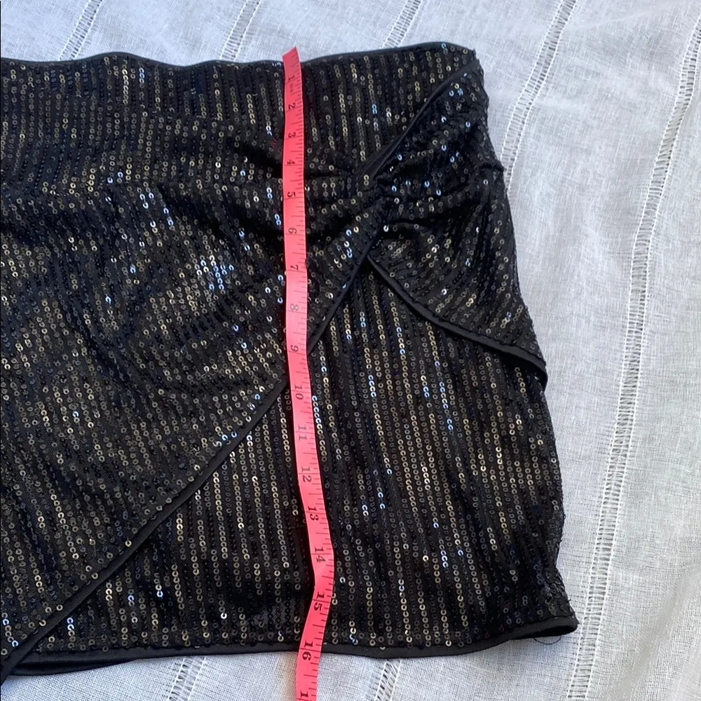 Kate Kasin NWOT Sequin Bodycon Skirt High Waist Knot Front Black - Image 7