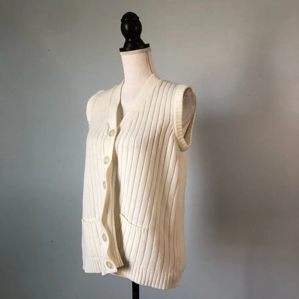 Vintage Cream Button Down Acrylic Vest Size L - Image 32