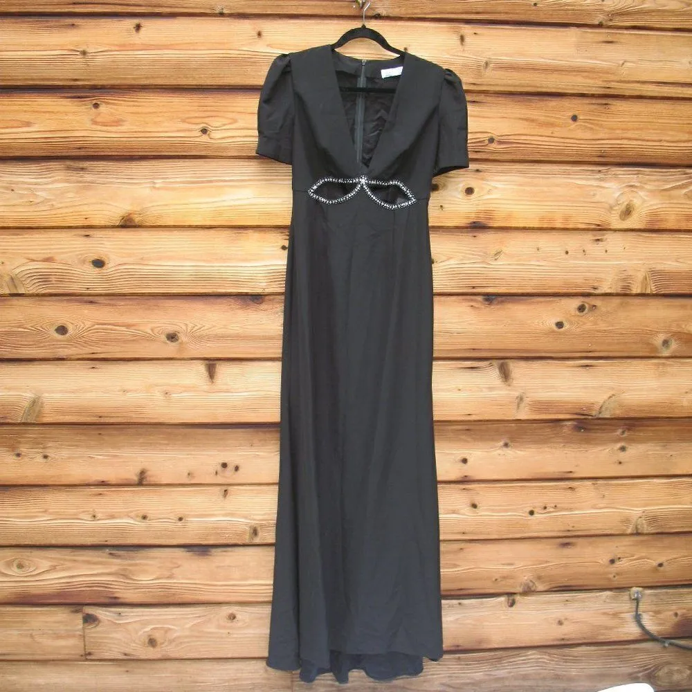 NWT Mac Duggal Puff Sleeve Black Cut Out Gown Dress 6 2630 - Image 5