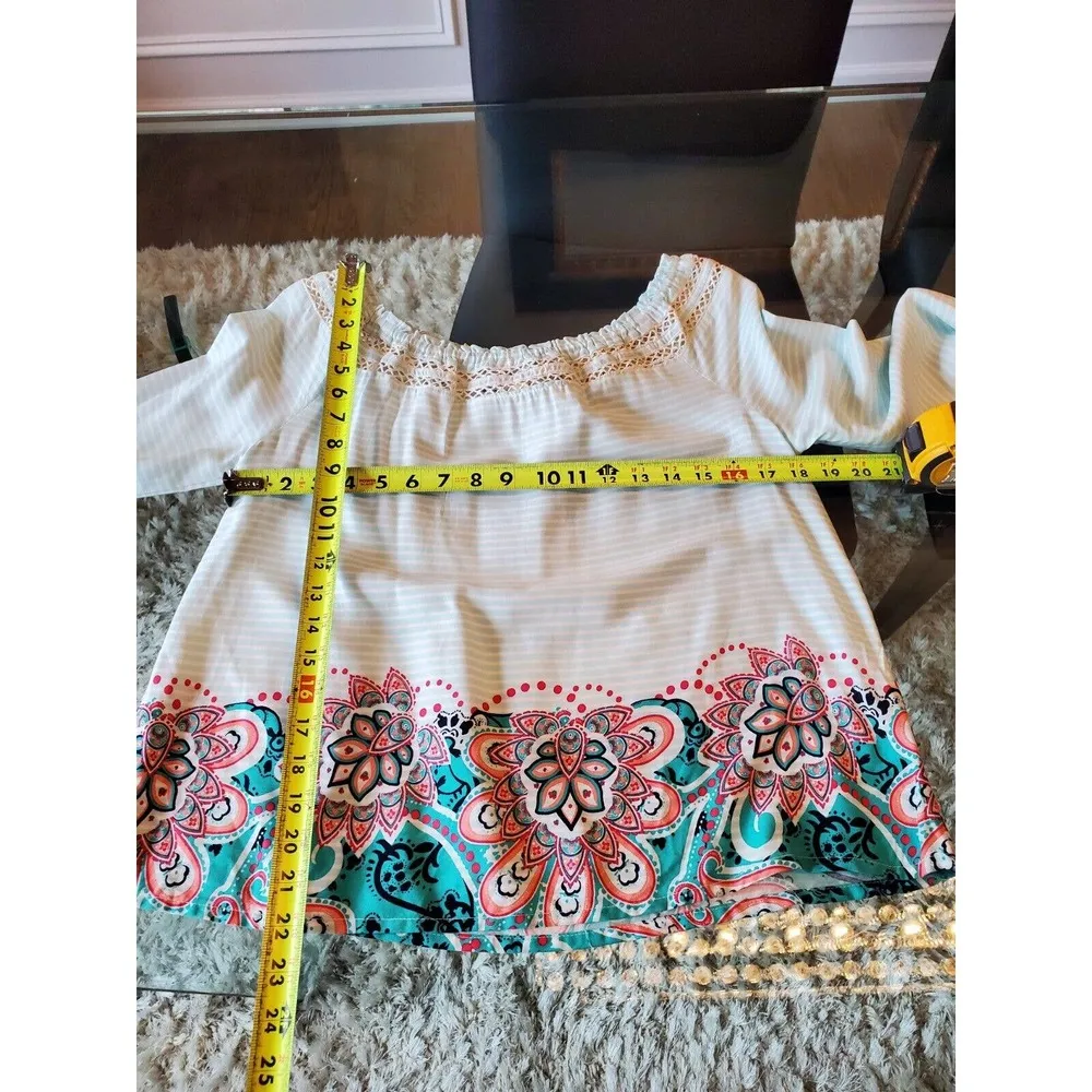 Red Camel Women's Green 100% Rayon Scoop Neck Long Sleeve Top Blouse Size Small - Image 9