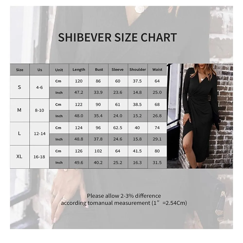 NEW Bodycon Midi Dress V Neck Twist Front Waist Slit Ribbed Knit L Black Size L - Image 4