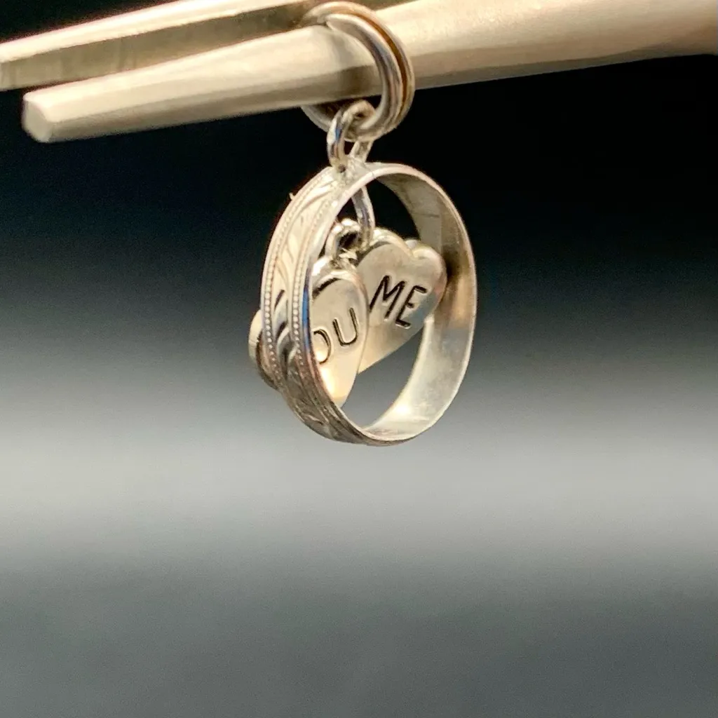 VTG Sterling Silver You And Me Heart Spinning In Wedding Ring Romantic 925 - Image 2