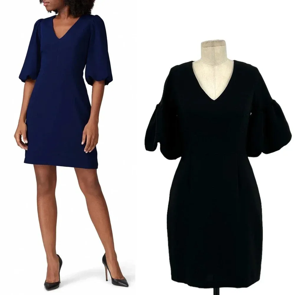 Amanda Uprichard Norelle Dress Mini Short‎ Puff Sleeve V-Neck Black Size Small - Image 2