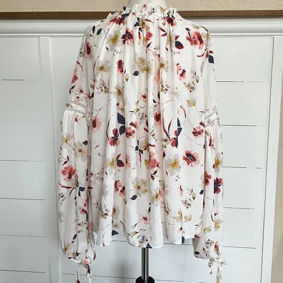 En Creme flowy boho balloon sleeve peasant blouse‎ Pink - Image 2