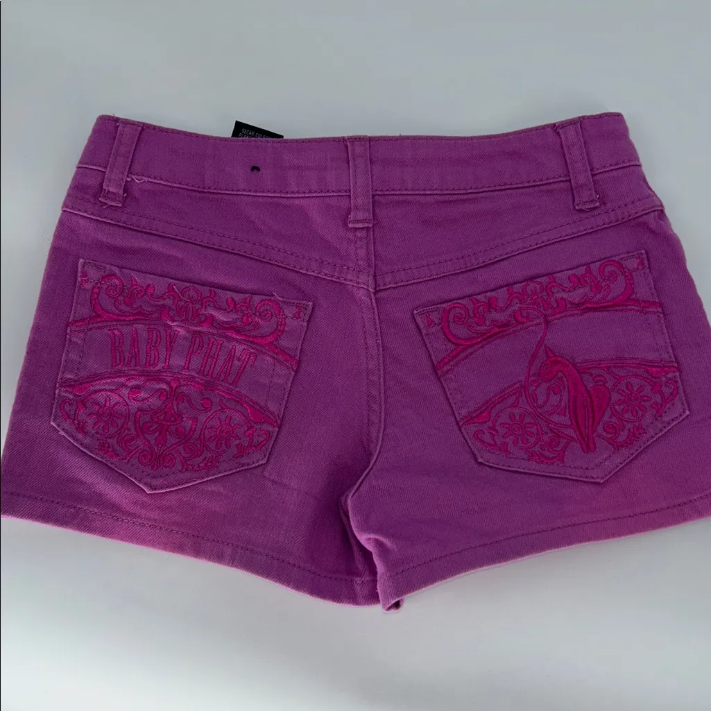 Baby Phat Purple Denim Shorts Size 10 Embroidered Pockets Y2K - Image 4