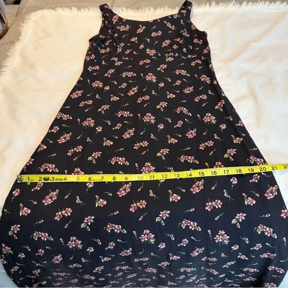 Vintage 90s Long Black Pink Floral Dress Size 11/12 Dark Floral Whimsy Goth - Image 10