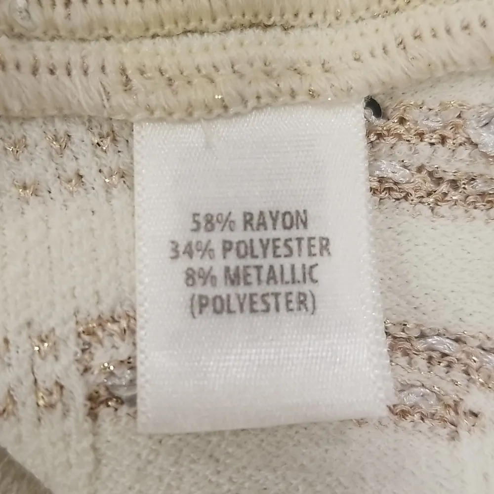 ST JOHN Inlay Sequin Trellis Knit Fit & Flare Dress Cream Metallic Gold 14 NWOT - Image 13