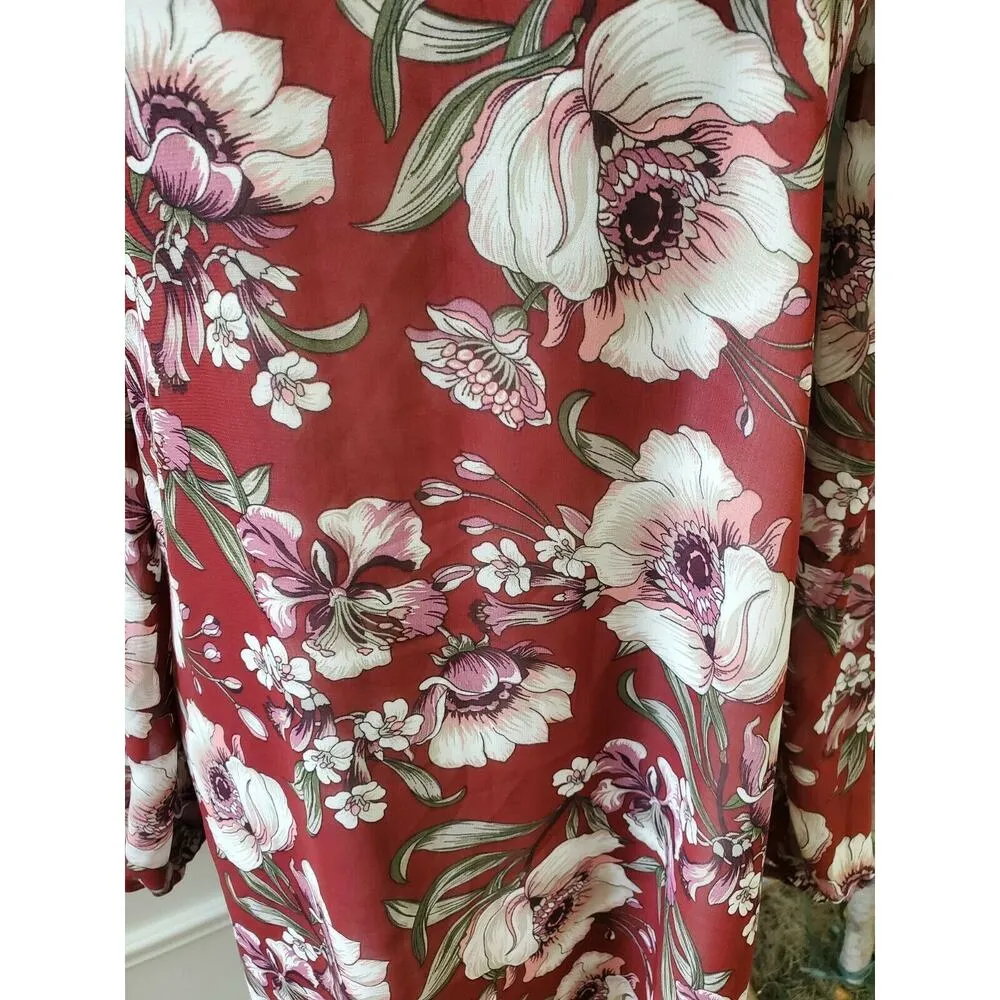 Forever21 Women's Red Polyester V-Neck Cold Shoulder Sleeve Knee Length Dress S - Image 3