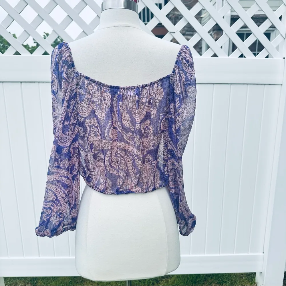ZARA Purple Cropped Sheer Blouse Top Boho Indie Floral Mauve Ruffle - Image 14