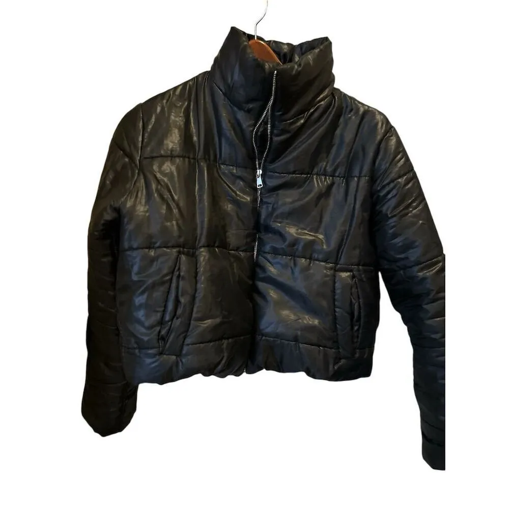 Rising Women's Black Cropped Puffer Jacket Size L High Neck Quilted Size L - Image 4