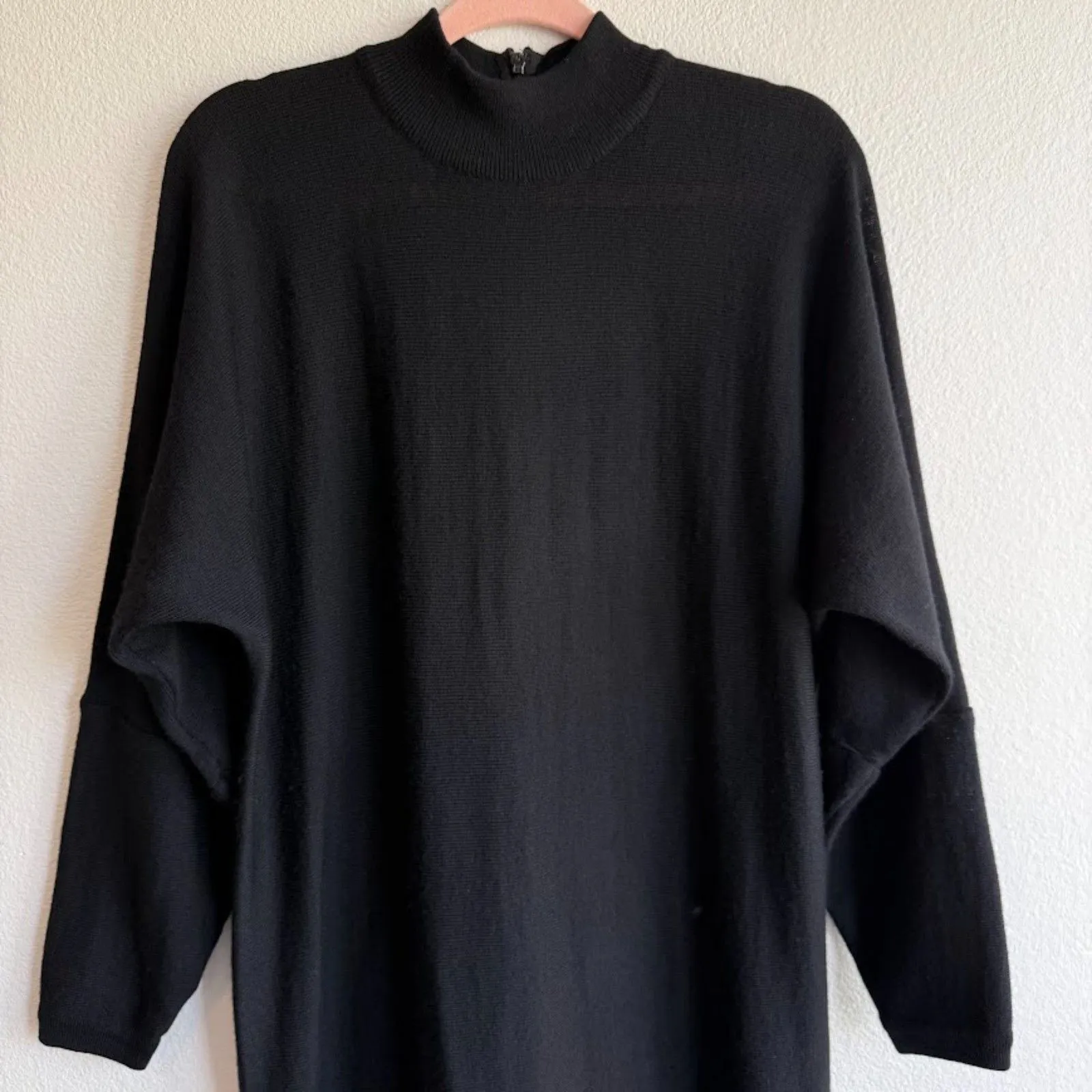 Vintage Claude Vernet 100% Merino Wool Dolman Sleeve Knit Dress in Black size M Size M - Image 3