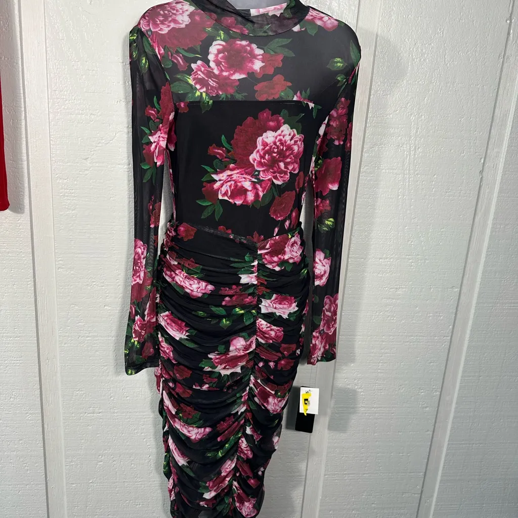 Bebe Black Floral-Print Dress Size 5 NWT - Image 2
