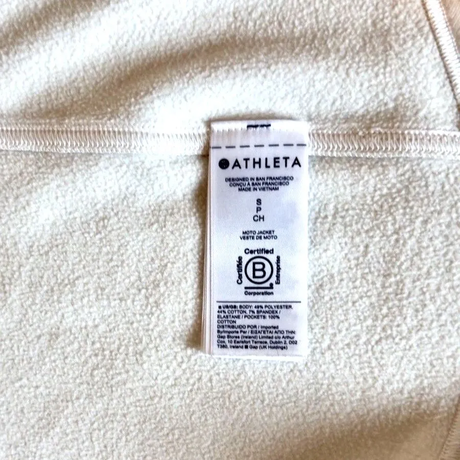 Athleta Moto Jacket Women Small Ivory Stretch Fleece Asymmetrical Full Zip - Image 7