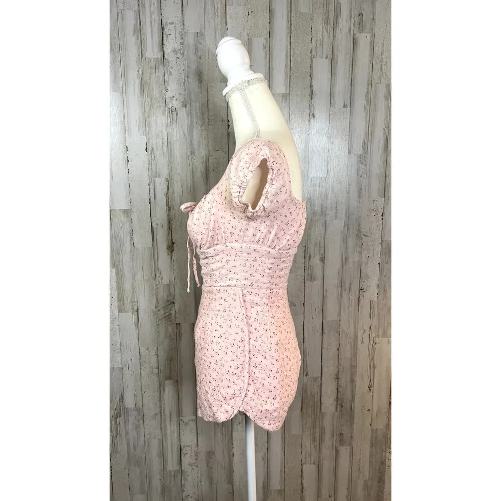 Princess Polly Pink Milkmaid Rouched Romper‎ Women's Size 4 Short Sleeve Floral - Image 6