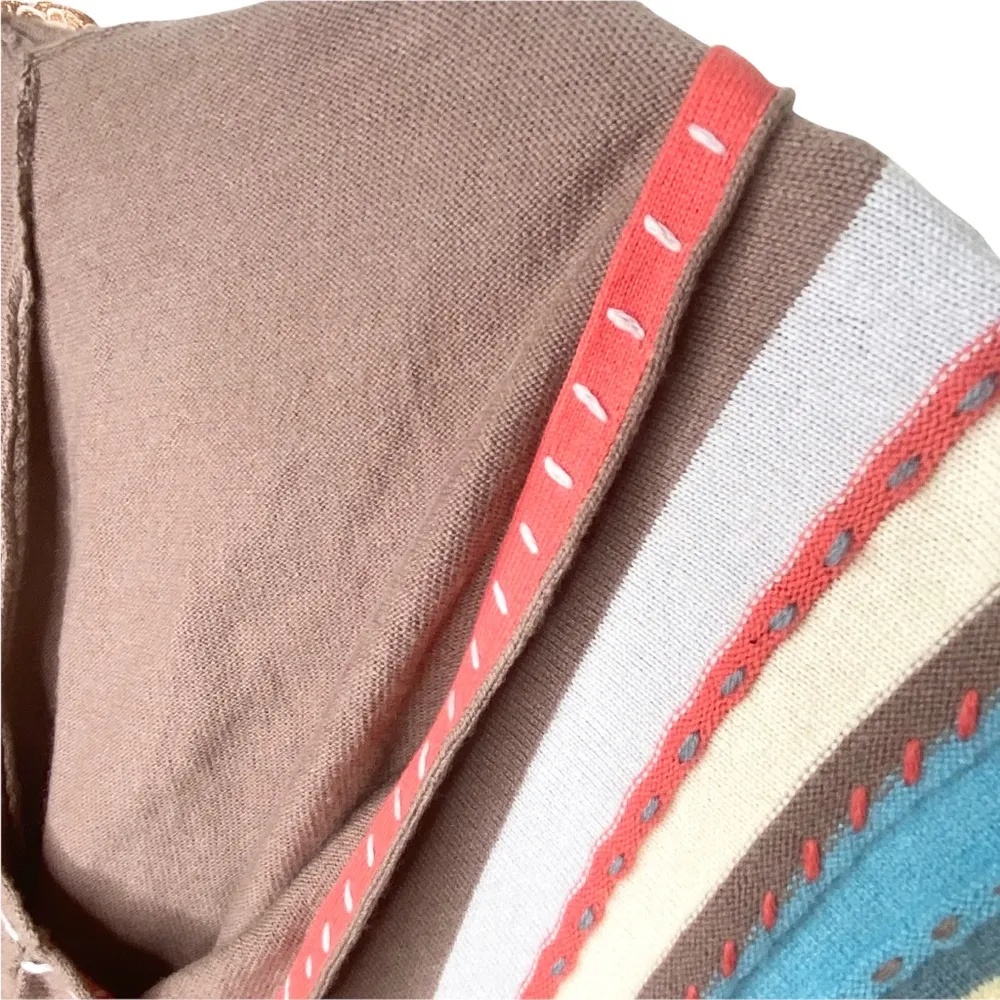 new La Rok ꧁ Cashmere Waterfall Sweater Hoodie ꧂ Warm Cocoa Brown with Stripes Size L - Image 10