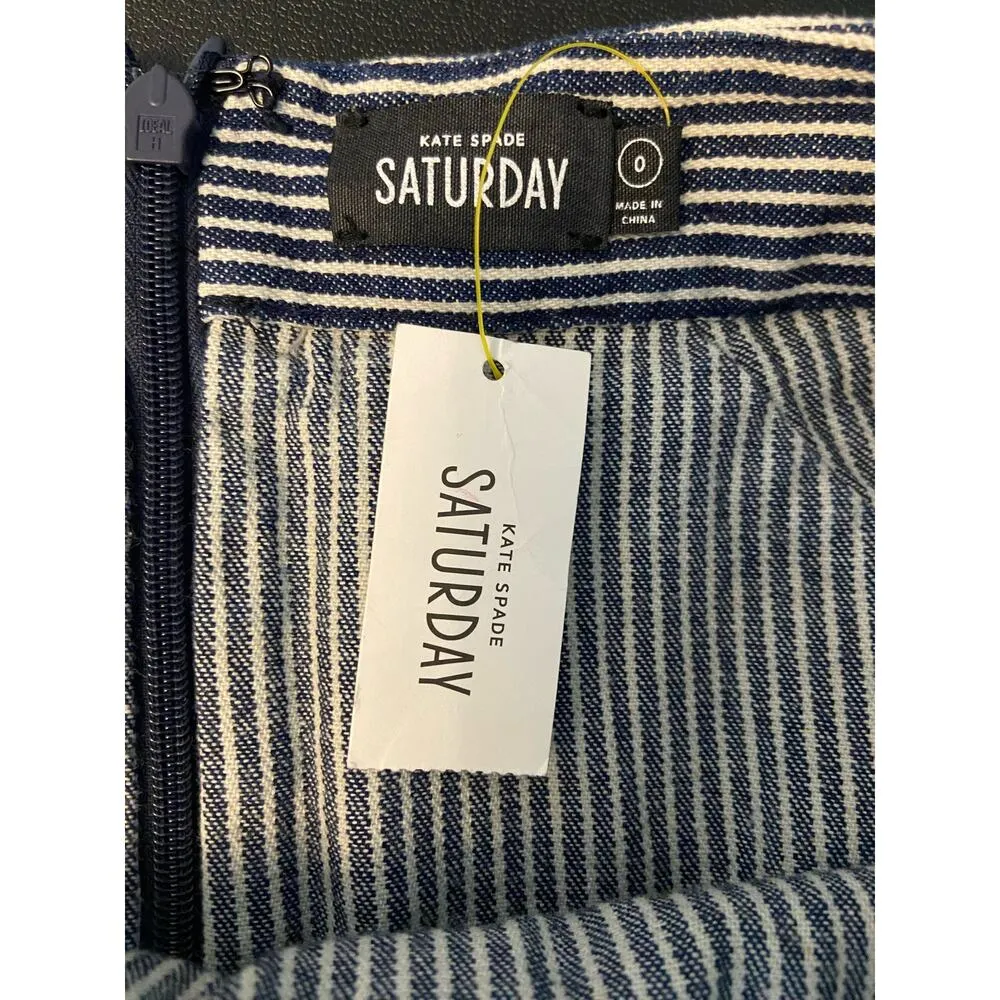 Kate Spade Saturday Railroad Layover Cotton Skirt Womens 0 Blue Zip Lined NWT - Image 6
