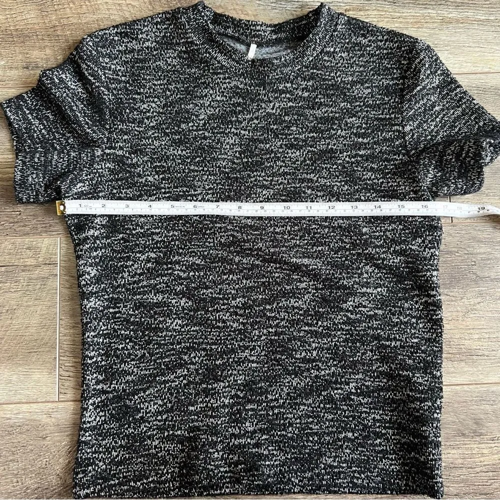 Free People Stretch Knit Textured Top Black Grey Hannah Tweed Short Sleeve Shirt - Image 9