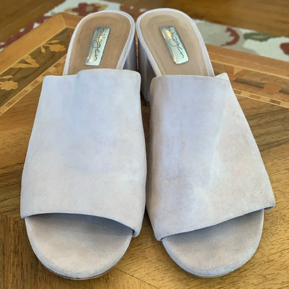 Halogen Women’s Size 7.5 Ballet Pink Suede Mules Open Toe Shoes Block Heel - Image 2