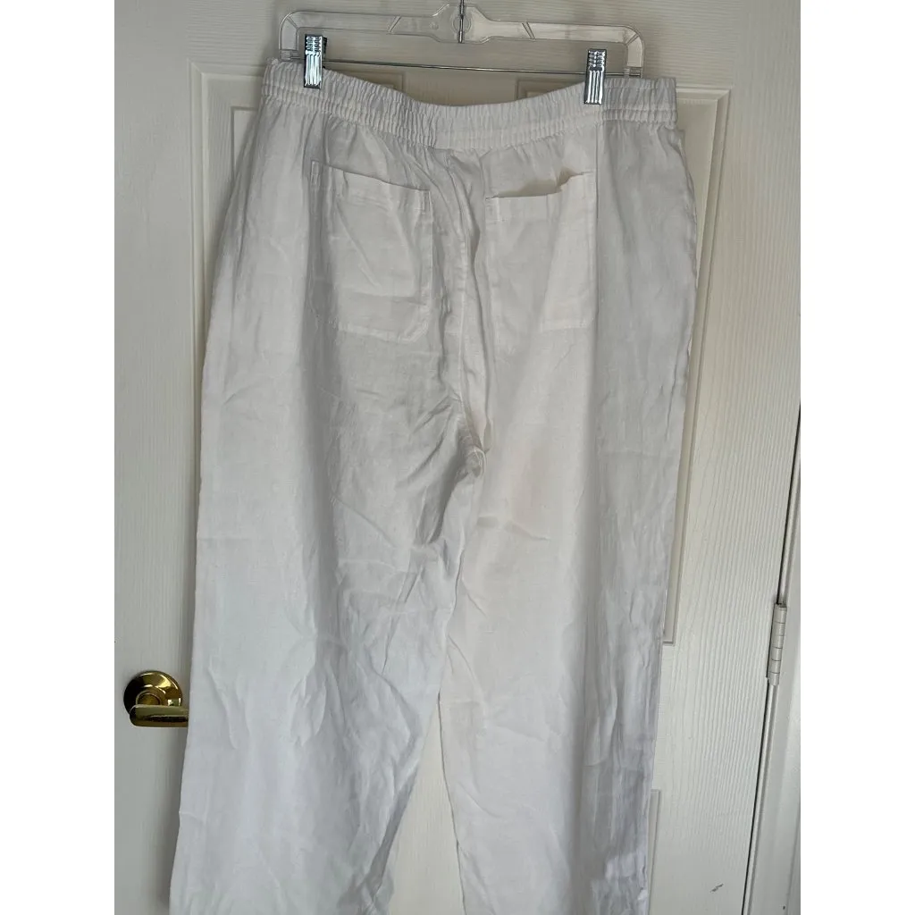 Old Navy Lg White Linen-Blend Relaxed Fit Elastic Waist Pants Back Pocket Detail - Image 6