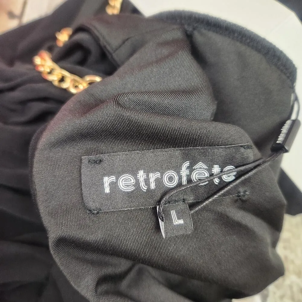 Retrofete Eleanor Bodysuit Black Size Large Padded Shoulders Gold Chain NWT - Image 10