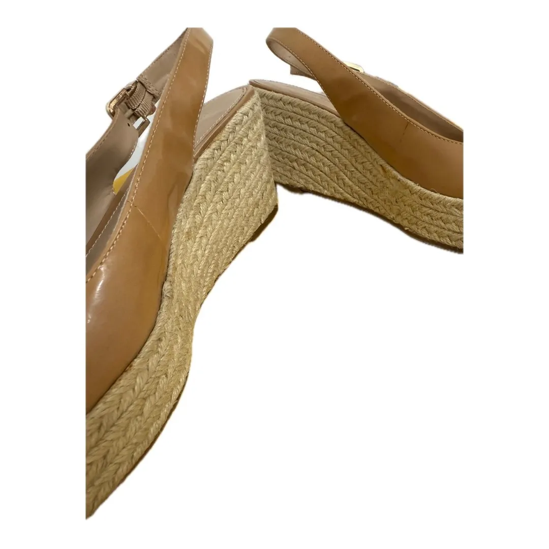 Arturo Chiang Wedge Straw Heels Tan Patent Leather Open Toe Sling Back 9.5 Women - Image 7