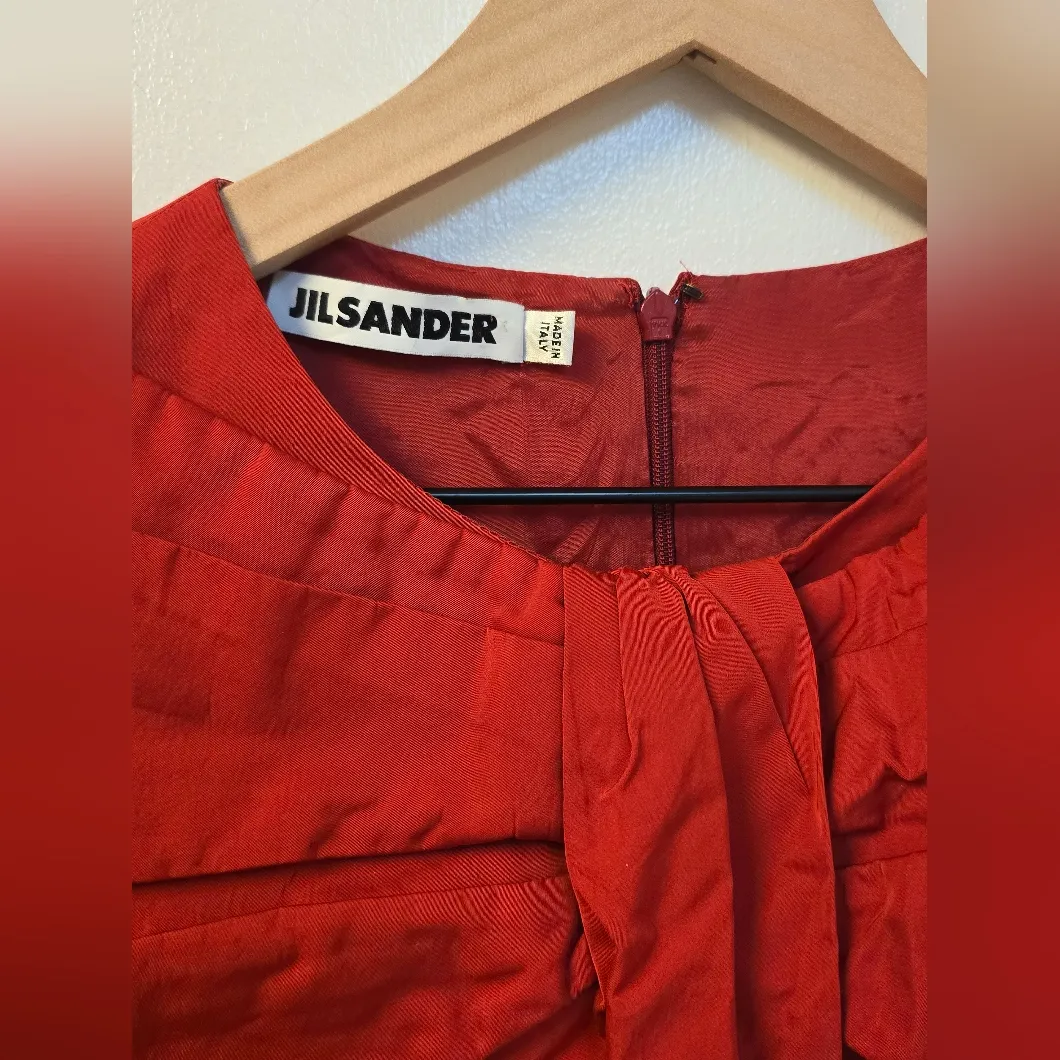 Jil Sander Red Silk Bow Dress sz 36 IT‎ Made in Italy - Image 4