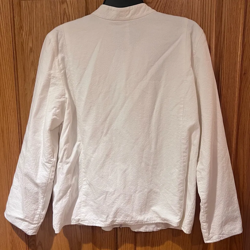 Eileen Fisher Full Zip Mandarin‎ Collar Textured Cotton Jacket in White Size XL - Image 8