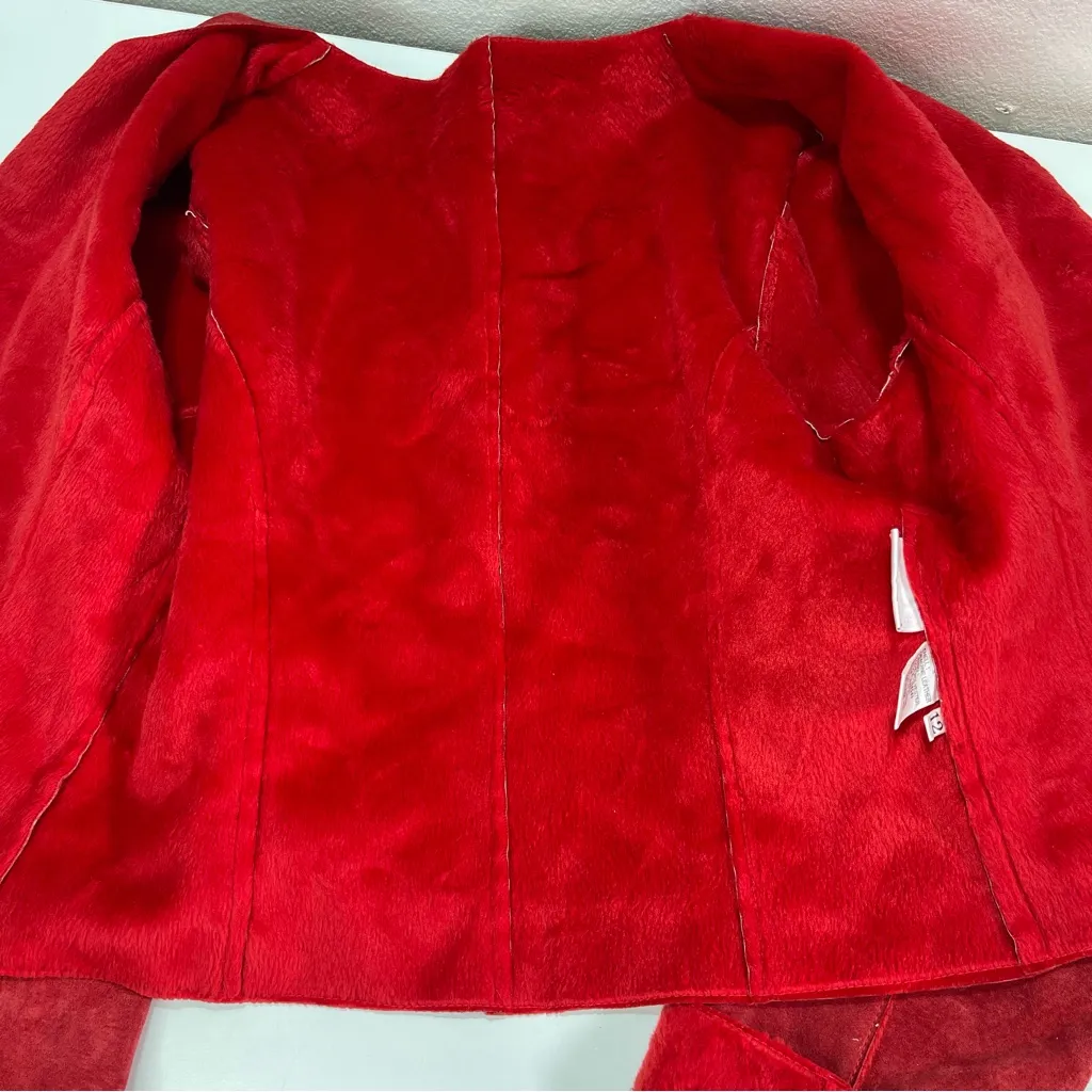 Vtg Newport News Blazer Jacket Wmn 12 Red Suede Leather Boho Festive Western - Image 6