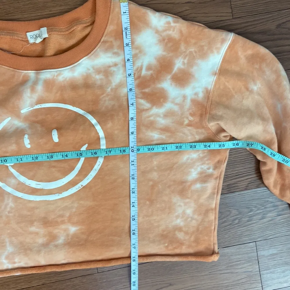 Roolee Tie Dye Crewneck Sweatshirt Orange Smiley Face Sz Large Cropped Roll Hem - Image 13