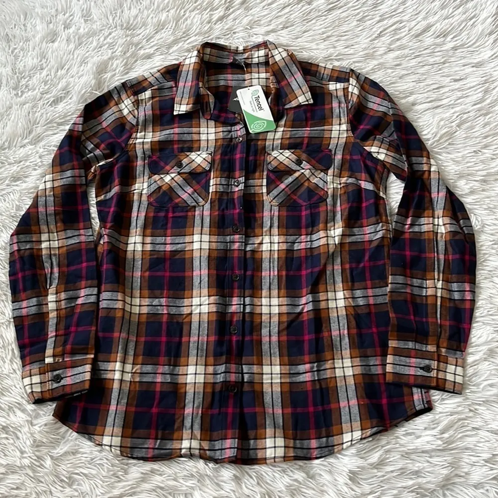 Eddie Bauer Women’s Firelight Flannel Shirt in toffee size Medium - Image 2