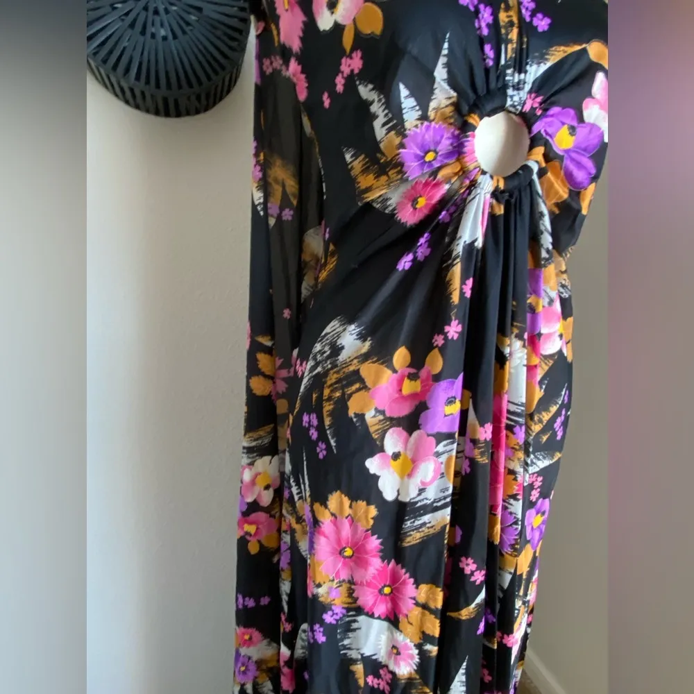 Vintage Jenni Of San Francisco Floral Botanical Maxi Dress with Cape, Size 15/16 Black - Image 5