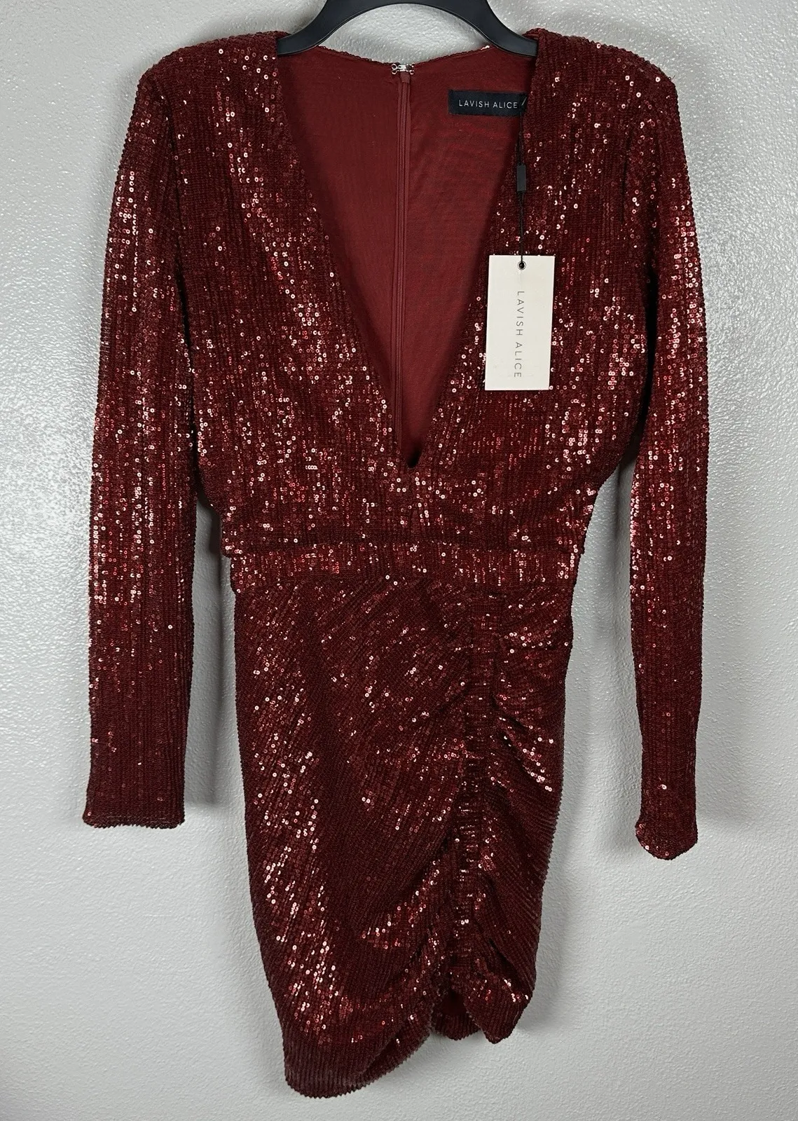 NEW Lavish Alice Pleated Sequin Mini Dress Red Plunge Vneck Party Size 4 Holiday - Image 1