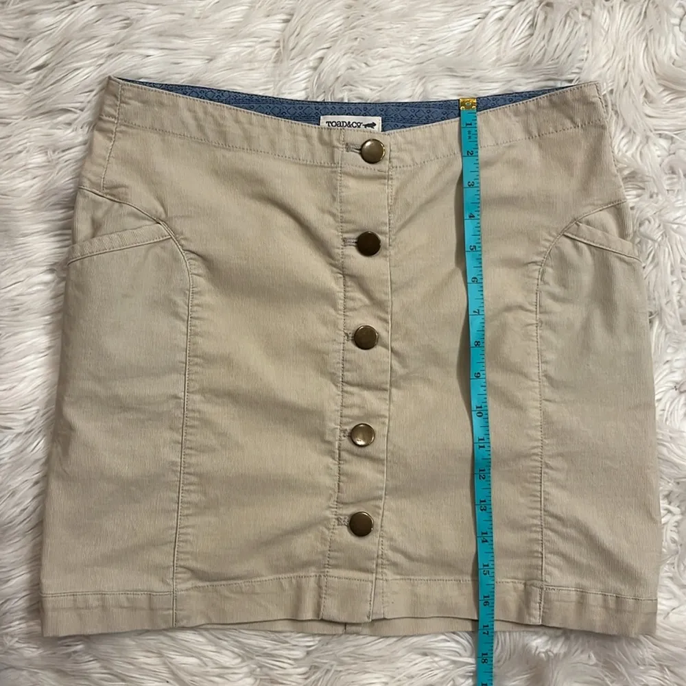 Toad & Co Mindy organic cotton corduroy button front mini skirt 8 Tan - Image 7