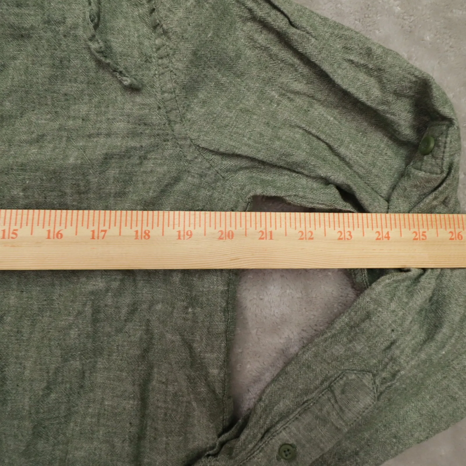 ONIA 100% Linen Hoodie Long Sleeve Shirt Henley Green Women's Medium - Image 4