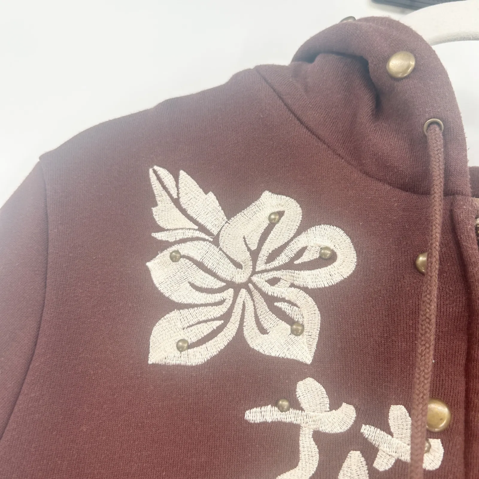 Forever 21 Vintage Y2K Butterfly Floral Embroidered Asian‎ Inspired Hoodie L - Image 5