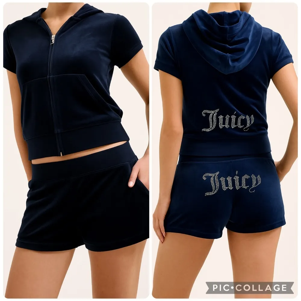 Juicy Couture Velour Short Puff Sleeve Hoodie‎ + Shorts Set Size L Atlantis NWT - Image 2