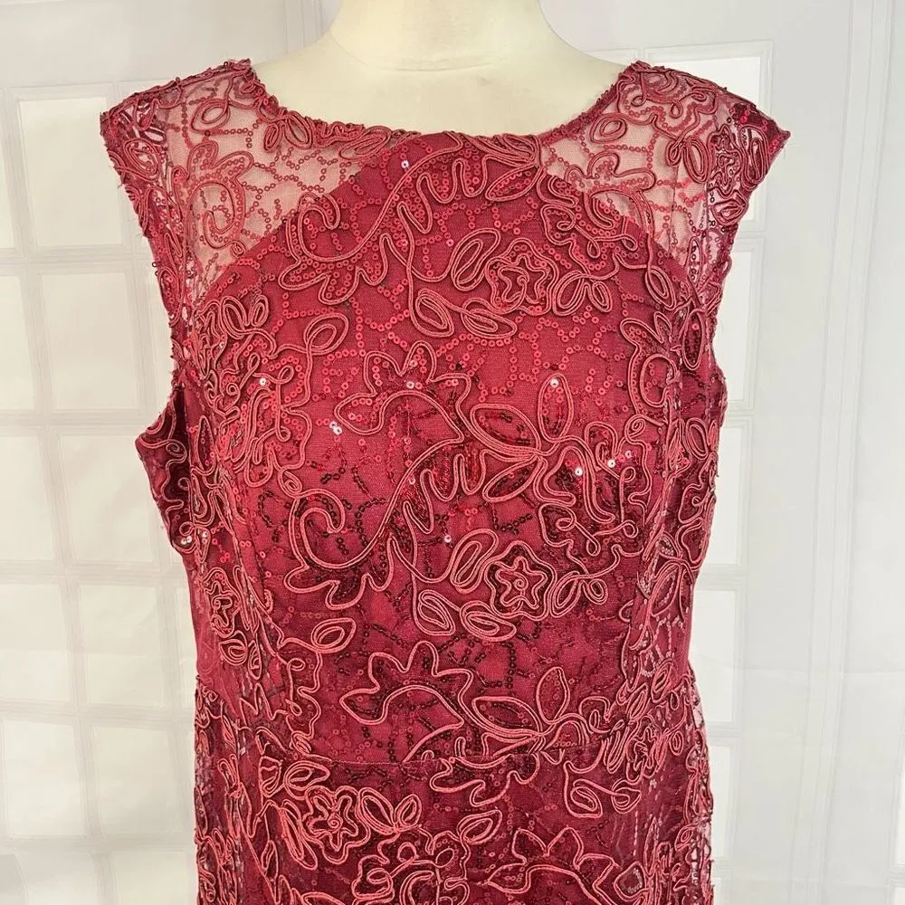 Slny sleeveless maroon red embroidered sequined lace gown size 16 - Image 2