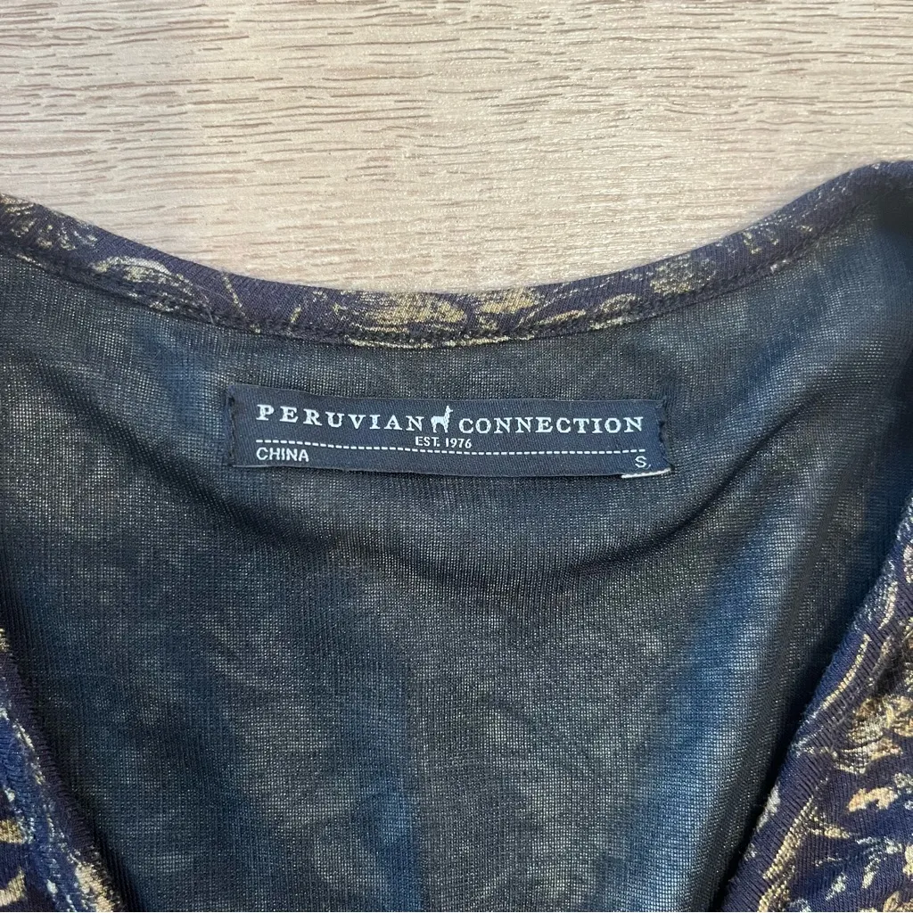 Peruvian Connection Faux Wrap Long Sleeve Scroll Floral Pencil Dress Size S - Image 4